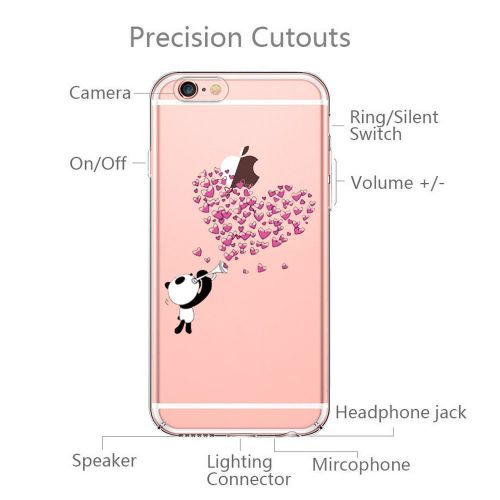  Case for iPhone 6 6S,Wouier Thin Case Cover TPU Rubber Gel 4.7, Transparent Clear Back Case, Soft Silicone-Panda pattern