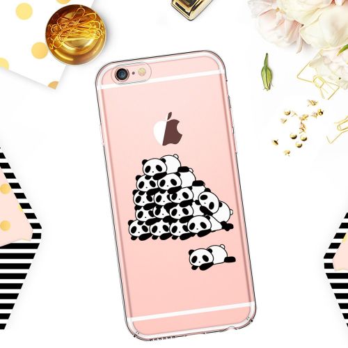  Case for iPhone 6 6S,Wouier Thin Case Cover TPU Rubber Gel 4.7, Transparent Clear Back Case, Soft Silicone-Panda pattern