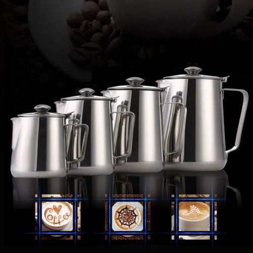  Wovemster Edelstahlkanne Kaffeekanne Milchkanne Teekanne 600ML mit Deckel, Taeglicher Kaffeehaus - Geschenk