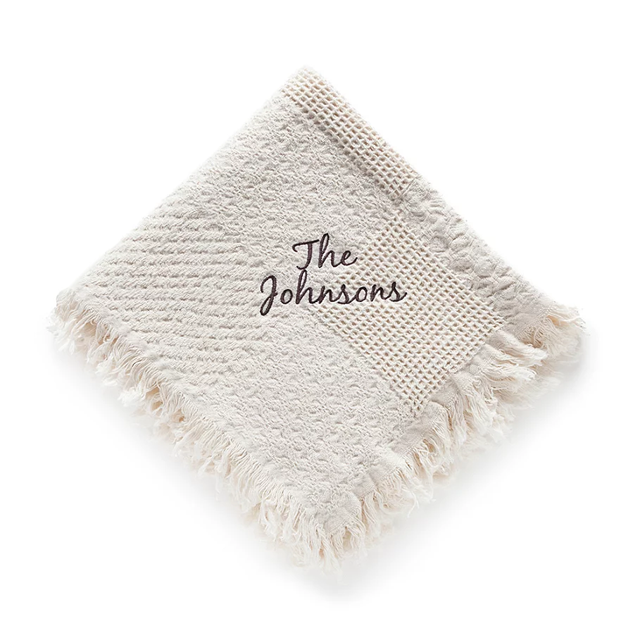  Woven Natural Cotton Throw with Script Font