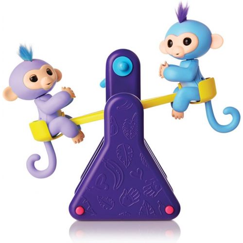  WowWee Fingerlings Playset  See-Saw with 2 Fingerlings Baby Monkey Toys  Willy (Blue) and Milly (Purple)