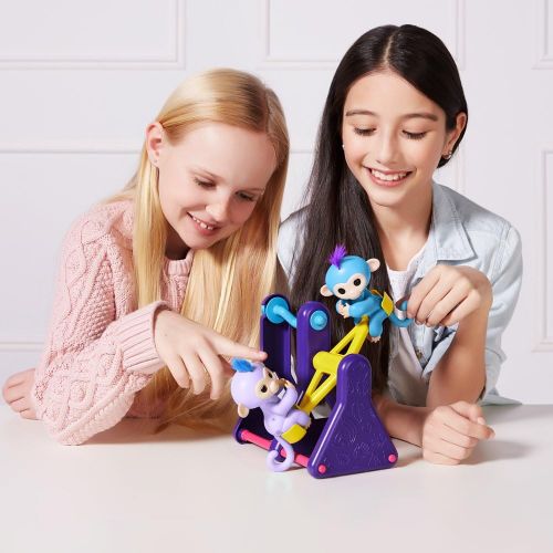  WowWee Fingerlings Playset  See-Saw with 2 Fingerlings Baby Monkey Toys  Willy (Blue) and Milly (Purple)