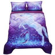Wowelife Unicorn Comforter Full 3D Purple Butterfly Unicorn Bedding Sets 5 Pieces with Comforter, Flat Sheet, Fitted Sheet and 2 Pillow Cases(Full-5 Piece)