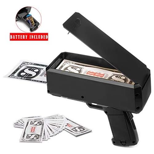  [아마존베스트]Wowok Black Money Gun Super Money Guns Paper Playing Spary Money Gun Make it Rain Toy Gun with Play Money & 9V Batteries Cash Gun for Game Party Supplies (Money Gun)