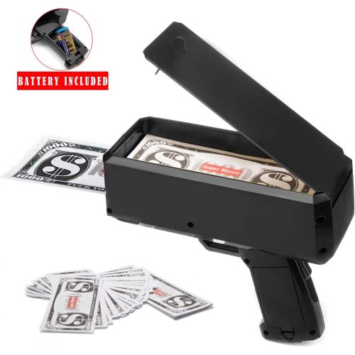  [아마존베스트]Wowok Black Money Gun Super Money Guns Paper Playing Spary Money Gun Make it Rain Toy Gun with Play Money & 9V Batteries Cash Gun for Game Party Supplies (Money Gun)