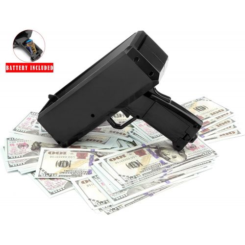  [아마존베스트]Wowok Black Money Gun Super Money Guns Paper Playing Spary Money Gun Make it Rain Toy Gun with Play Money & 9V Batteries Cash Gun for Game Party Supplies (Money Gun)