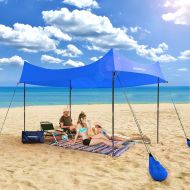 Wowspeed Beach Shade Shelter,7×7FT Beach Shade with 4 Poles,Upf50+ Portable Beach Canopy Seay Set Tent Camping Sun Shelters with Ground Pegs Summer Awning for Beach Lawn Camping Fishing,Bac