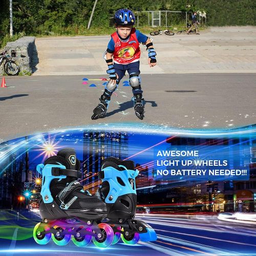  Wowspeed Kids Inline Skates for Boys,Youth Children 4 Size Adjustable Skates with Light Up Wheels Beginner Outdoor Roller Skates Teens
