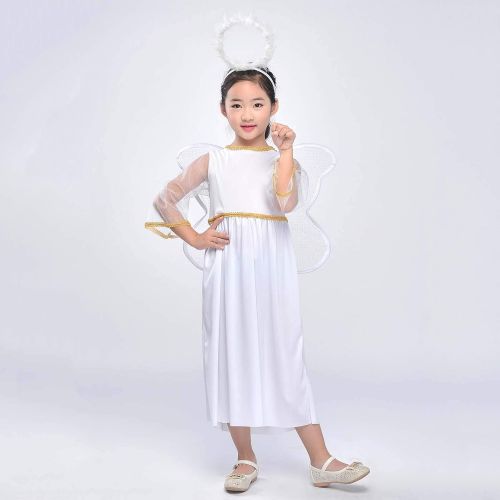  Wraith of East White Angel Costume Kids Girls Fancy Dress Halloween Feather Headband Halo and Wings