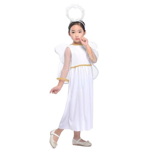  Wraith of East White Angel Costume Kids Girls Fancy Dress Halloween Feather Headband Halo and Wings