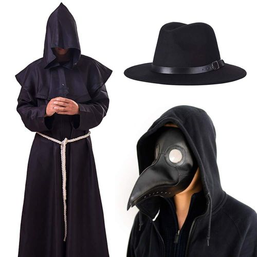  Wraith of East Medieval Monk Renaissance Priest Robe Costume Unisex Plague Doctor Cosplay Adult Halloween Hooded DIY Fancy Dress Outift
