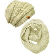 [아마존핫딜][아마존 핫딜] Wrapables Winter Warm Knitted Infinity Scarf and Beanie Hat Set, Beige at Amazon Women’s Clothing store