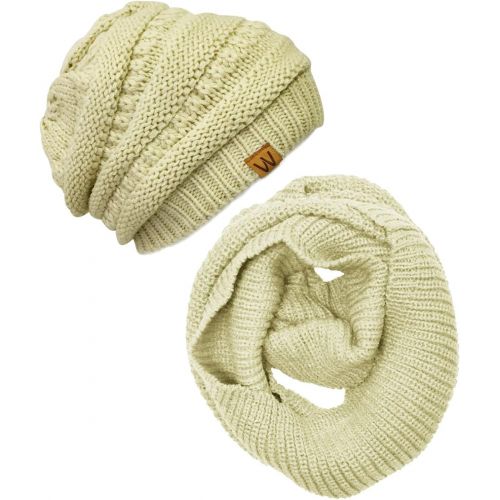 [아마존핫딜][아마존 핫딜] Wrapables Winter Warm Knitted Infinity Scarf and Beanie Hat Set, Beige at Amazon Women’s Clothing store