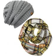 [아마존 핫딜] Wrapables Plaid Print Winter Infinity Scarf and Beanie Hat Set