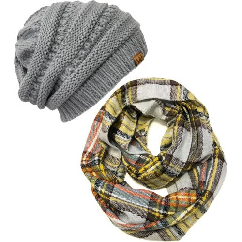  [아마존 핫딜] Wrapables Plaid Print Winter Infinity Scarf and Beanie Hat Set