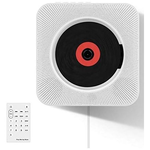  [아마존베스트]CD Player, Wrcibo Wall Mountable Bluetooth CD Player Speaker Upgraded Version with Remote HiFi Speaker USB Drive Player and Aux in & Headphone Jack (White)