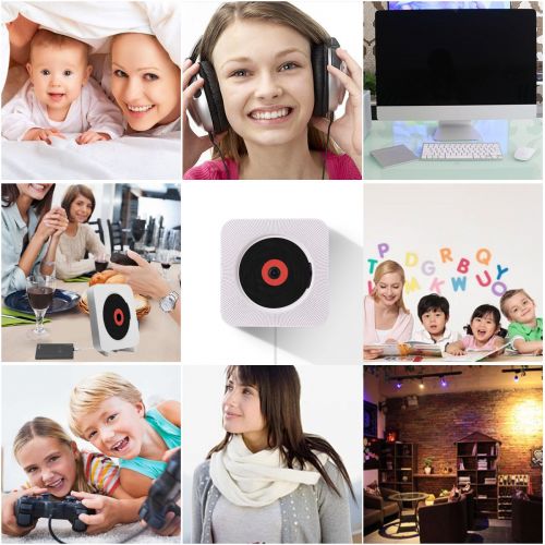  CD Player, Wrcibo Wall Mountable Bluetooth CD Player Speaker Upgraded Version with Remote HiFi Speaker USB Drive Player and Aux in & Headphone Jack (White)