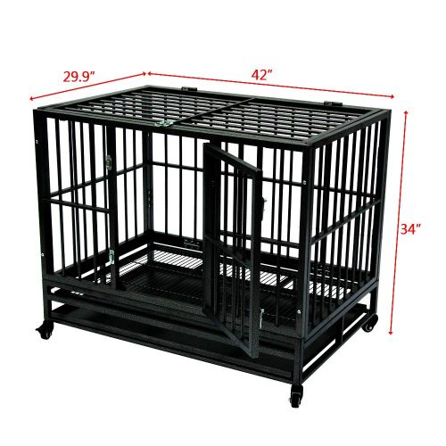  Wrea 2019 New Pet Playpen 42 Heavy Duty Dog Cage Crate Kennel Metal Pet Playpen Portable with Tray Silver