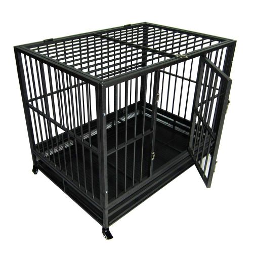  Wrea 2019 New Pet Playpen 42 Heavy Duty Dog Cage Crate Kennel Metal Pet Playpen Portable with Tray Silver