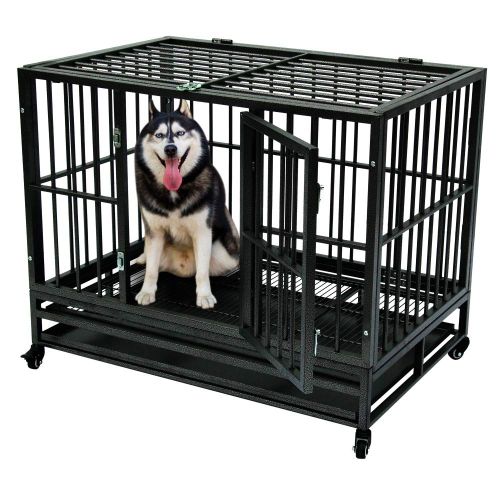  Wrea 2019 New Pet Playpen 42 Heavy Duty Dog Cage Crate Kennel Metal Pet Playpen Portable with Tray Silver