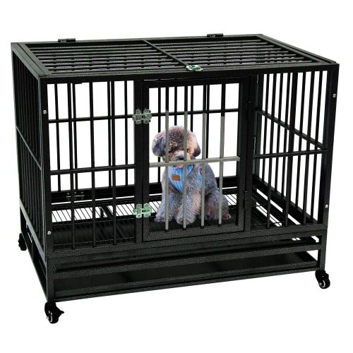  Wrea 2019 New Pet Playpen 42 Heavy Duty Dog Cage Crate Kennel Metal Pet Playpen Portable with Tray Silver