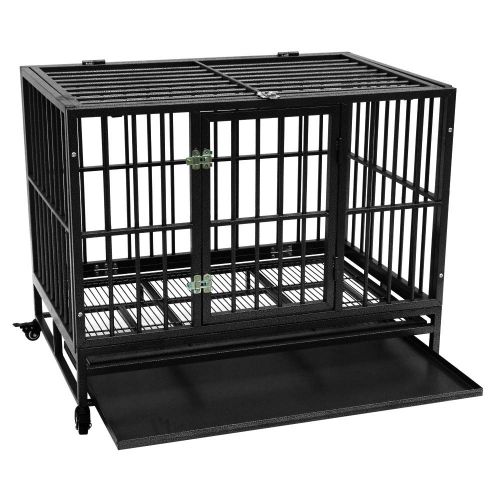  Wrea 2019 New Pet Playpen 42 Heavy Duty Dog Cage Crate Kennel Metal Pet Playpen Portable with Tray Silver