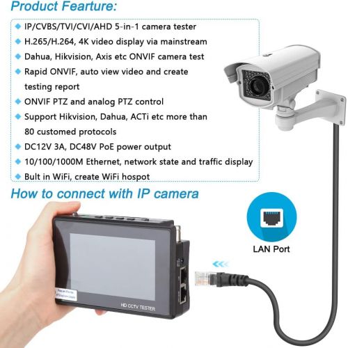  [아마존베스트]WSDCAM CCTV Tester with Wire Tracker, 4 Inch Portable Wrist IP Camera Tester CCTV Tester 4K H.265 IP CVBS CVI TVI AHD Analog Camera Tester with POE/IP Discovery/Rapid ONVIF/Camera