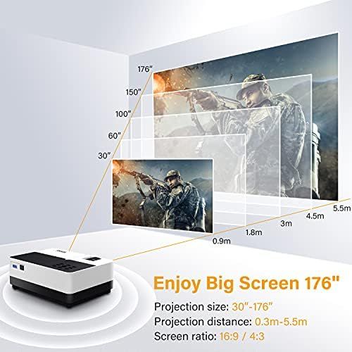  Wsky HD Projector 7500Lumens Outdoor Movie Projector with Best 84-LED Projection Technology, Dolby Sound, 1080P and 176 Display Supported, 50,000 Hrs LED Lamp Life