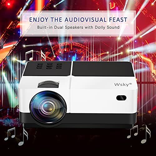  Wsky HD Projector 7500Lumens Outdoor Movie Projector with Best 84-LED Projection Technology, Dolby Sound, 1080P and 176 Display Supported, 50,000 Hrs LED Lamp Life