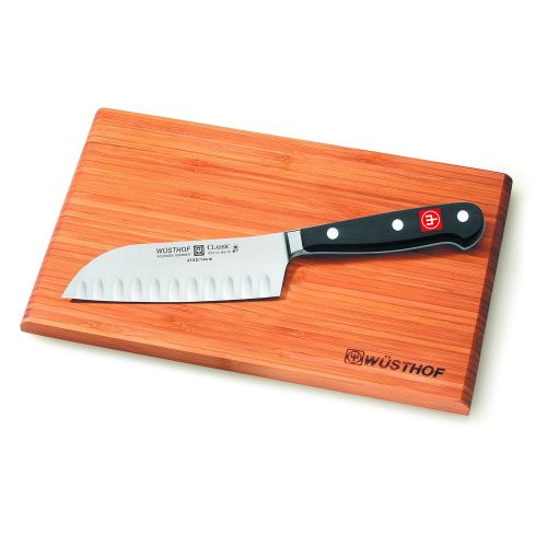  Wuesthof Wusthof Classic 5 Hollow Edge Santoku Knife with Cutting Board