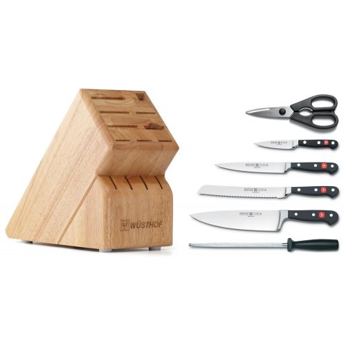  Wuesthof WUESTHOF Classic Seven Piece Knife Block Set | 7-Piece German Knife Set | Precision Forged High Carbon Stainless Steel Kitchen Knife Set with 15 Slot Wood Block  Model 7417