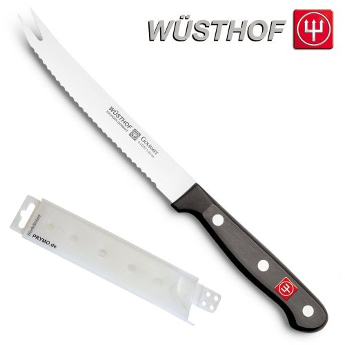  Wuesthof / PRYMO.de Wuesthof Gourmet 4105 Tomatenmesser 14 cm mit Wellenschliff schwarz inkl. PRYMO.de Klingenschutz