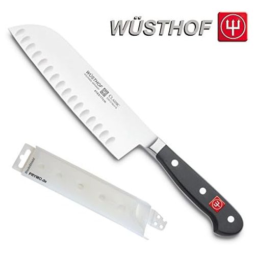  Wuesthof / PRYMO.de Wuesthof Classic 4183 Santoku 17 cm mit Kullenschliff schwarz inkl. PRYMO.de Klingenschutz