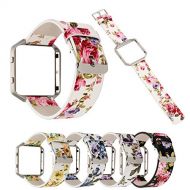 Wugongyan Women Floral Pattern Soft PU Leather Replacement Bands Wrist Strap Bracelet Watch Band with Metal Frame for Fitbit Blaze Smart Fitness Watch (5-Pack)
