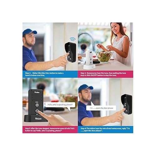  Wuloo Wireless Intercom Doorbells for Home Classroom, Intercomunicador Waterproof Electronic Doorbell Chime with 1/2 Mile Range 3 Volume Levels Rechargeable Battery (Black, 1&2)