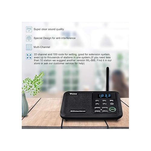  Wuloo Intercoms Wireless for Home 1 Mile Range 22 Channel 100 Digital Code Display Screen, Wireless Intercom System for Home House Business Office, Room to Room Intercom Communication(4Stations Black)