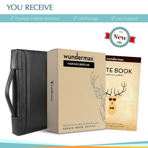  Wundermax Portfolio Binder A Zippered Padfolio with Handle & 3 Ring Binder Document Organizer Briefcase Professional PU Leather Folder Resume Holder for Work with Notebook and 10.1