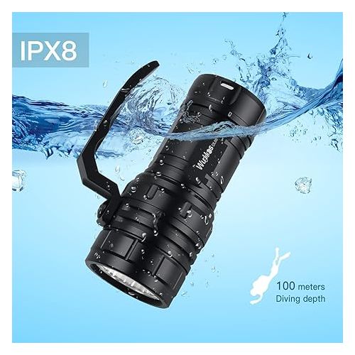  Wurkkos Dive Lights Scuba Diving Flashlight USB C Rechargeable Flashlight, Max 15000 Lumens Flashlight 6PCS Led, Underwater 100M Waterproof Flashlight for Diving Snorkeling