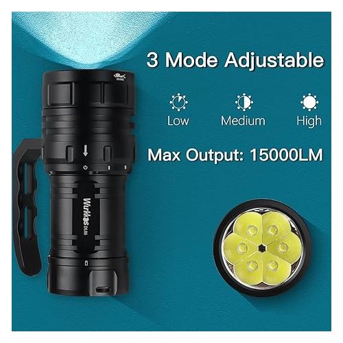  Wurkkos Dive Lights Scuba Diving Flashlight USB C Rechargeable Flashlight, Max 15000 Lumens Flashlight 6PCS Led, Underwater 100M Waterproof Flashlight for Diving Snorkeling