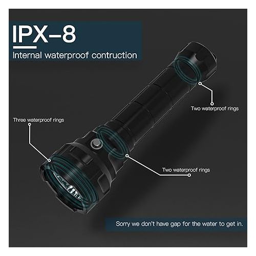  Wurrkos Dive Flashlight Max 13000 Lumen Super Bright Scuba Diving Light DL70 with 4pcs Led, IPX8 Waterproof Dive Torch Underwater 328ft, 4 Mode Night Dive Flashlight for Submarine Deep Sea Cave