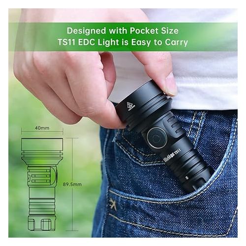  Wurkkos TS11 EDC Flashlight Rechargeable,Super Bright Led Pocket Flashlight with 616M Beam Distance,Compact LED Flashlight with Anduril 2.0 UI and SFT40 Led (Black)