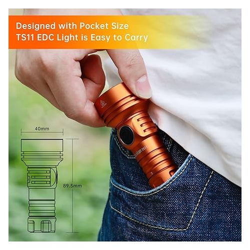  Wurkkos TS11 EDC Flashlight Rechargeable,Super Bright Led Pocket Flashlight with 616M Beam Distance,Compact LED Flashlight with Anduril 2.0 UI and SFT40 Led (Orange)