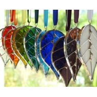 WylloWytch Stained Glass Sun Catcher Single Leaf, Mixed Colours,Window Glass Art.Birthday,Easter Gift,Home Decoration,Nature,Woodland Theme Decor