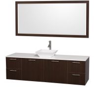 Wyndham Collection Amare 72 inch Single Bathroom Vanity in Espresso with White Man-Made Stone Top with White Porcelain Sink, and 70 inch Mirror