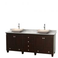 Wyndham Collection Acclaim 80 inch Double Bathroom Vanity in Espresso, White Carrera Marble Countertop, Avalon Ivory Marble Sinks, and No Mirrors