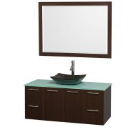Wyndham Collection Amare 48 inch Single Bathroom Vanity in Espresso, Green Glass Countertop, Arista Black Granite Sink, and 46 inch Mirror