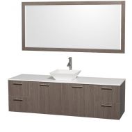 Wyndham Collection Amare 72 inch Single Bathroom Vanity in Grey Oak with White Man-Made Stone Top with White Porcelain Sink, and 70 inch Mirror