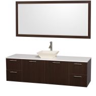 Wyndham Collection Amare 72 inch Single Bathroom Vanity in Espresso with White Man-Made Stone Top with Bone Porcelain Sink, and 70 inch Mirror