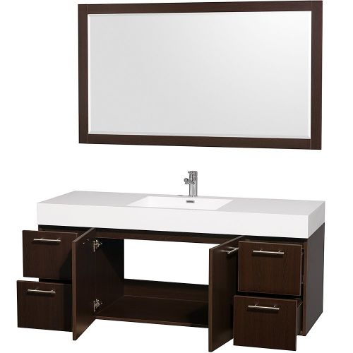  Wyndham Collection Amare 72 inch Single Bathroom Vanity in Espresso with White Man-Made Stone Top with Bone Porcelain Sink, and 70 inch Mirror