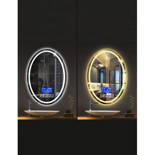  Wysm Smart LED Bathroom Mirror Bathroom Oval Bathroom Mirror Wall Mount Bathroom Mirror Bluetooth...